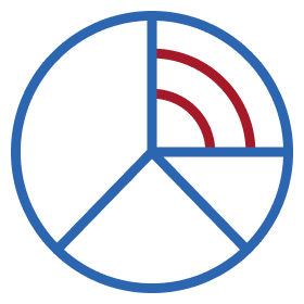 Pie chart icon with blue circle containing red quarter segment.