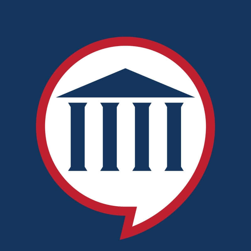 Geneva symbol inside red and white speech bubble on dark blue background representing communication.