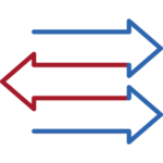 Blue and red arrows pointing left and right indicating bidirectional exchange, transfer, or two-way process flow.