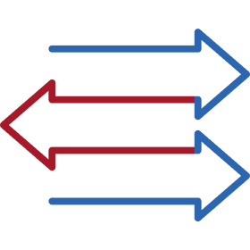 Blue and red arrows pointing left and right indicating bidirectional exchange, transfer, or two-way process flow.