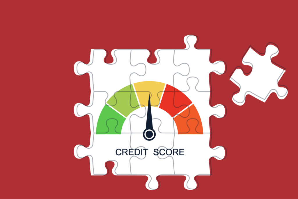 Image of a puzzle game with a credit score gauge in the middle